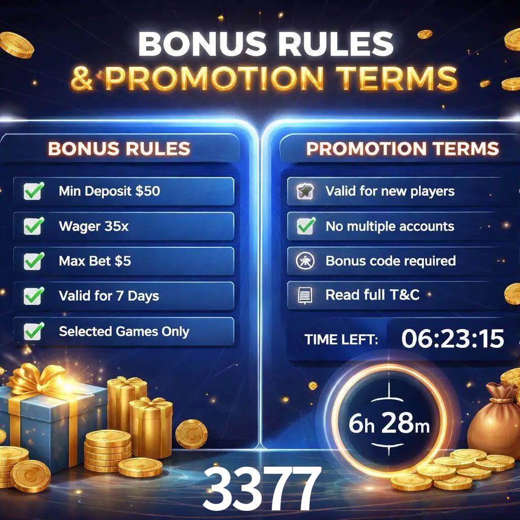 Reglas de promoción 3377 y condiciones de bonos explicadas visualmente