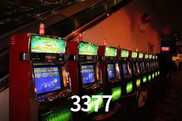 Una escena digital vívida inspirada en casino con 3377 mostrado prominentemente, luces brillantes, fichas, cartas y acentos dorados.